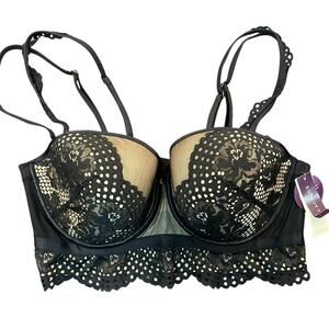 Cacique 40D Black Lace Multiway Strapless Bra NWT Lightly Lined
